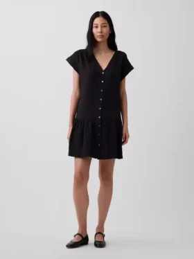 Shirtkleid aus Baumwollgaze mit tief sitzender Taille
