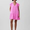 Shirtkleid aus Baumwollgaze mit tief sitzender Taille