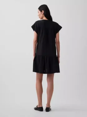 Shirtkleid aus Baumwollgaze mit tief sitzender Taille