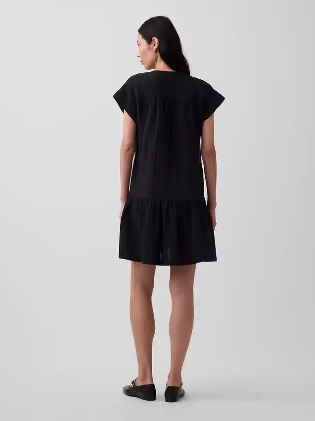 Shirtkleid aus Baumwollgaze mit tief sitzender Taille