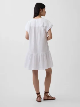 Shirtkleid aus Baumwollgaze mit tief sitzender Taille
