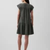 Shirtkleid aus Baumwollgaze mit tief sitzender Taille