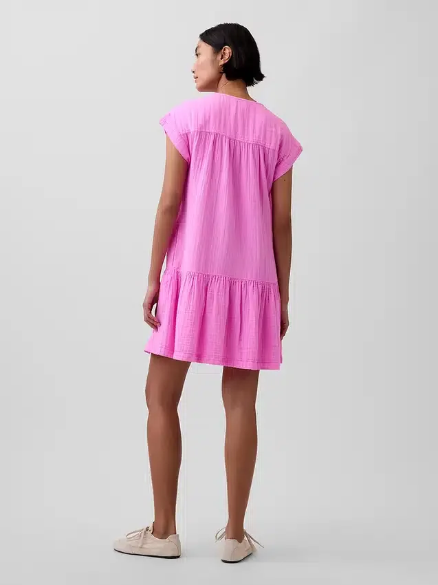 Shirtkleid aus Baumwollgaze mit tief sitzender Taille