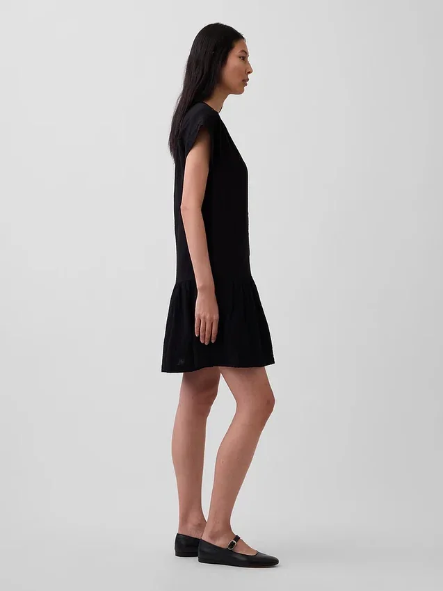 Shirtkleid aus Baumwollgaze mit tief sitzender Taille