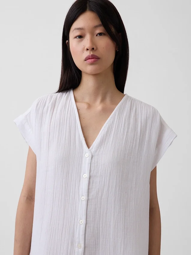 Shirtkleid aus Baumwollgaze mit tief sitzender Taille
