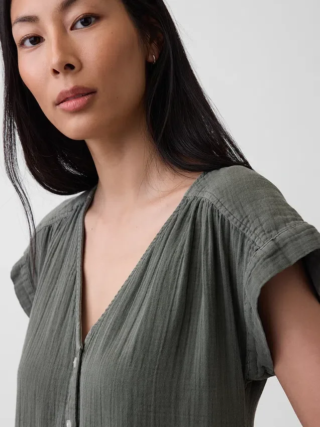 Shirtkleid aus Baumwollgaze mit tief sitzender Taille