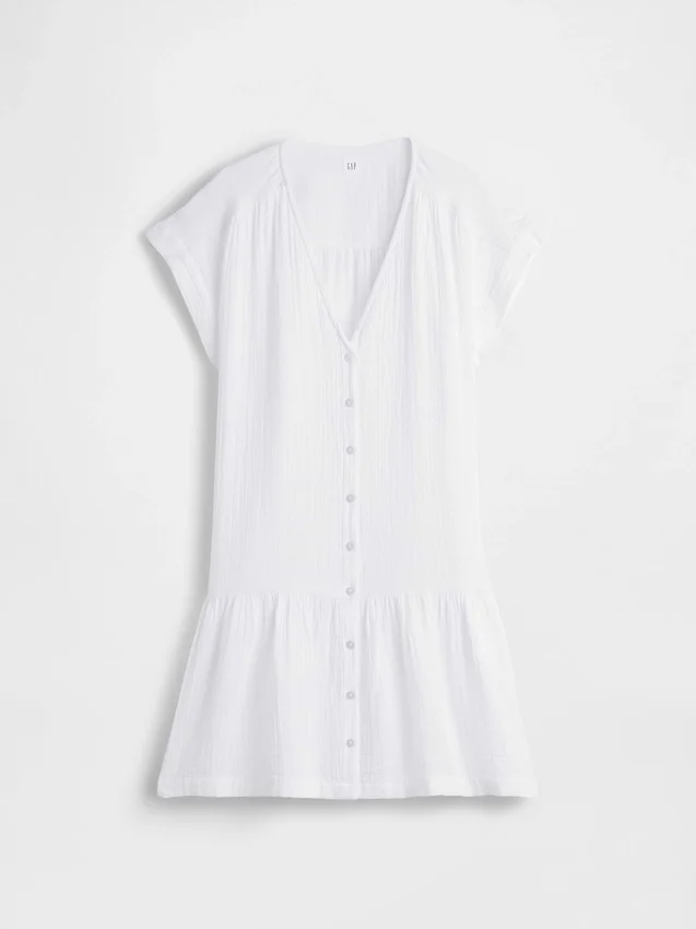 Shirtkleid aus Baumwollgaze mit tief sitzender Taille