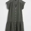 Shirtkleid aus Baumwollgaze mit tief sitzender Taille