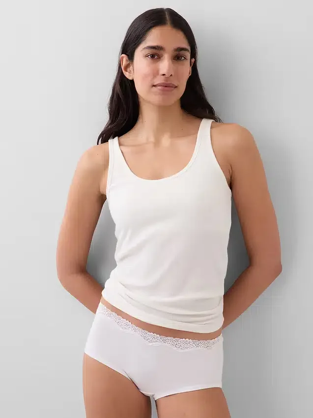 Shorty aus Bio-Stretch-Baumwolle mit Spitzenbesatz