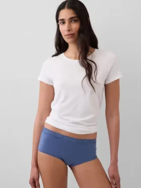Shorty aus Bio-Stretch-Baumwolle mit Spitzenbesatz