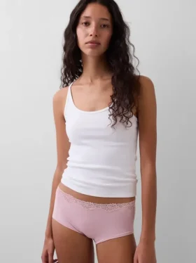 Shorty aus Bio-Stretch-Baumwolle mit Spitzenbesatz
