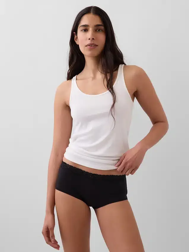 Shorty aus Bio-Stretch-Baumwolle mit Spitzenbesatz