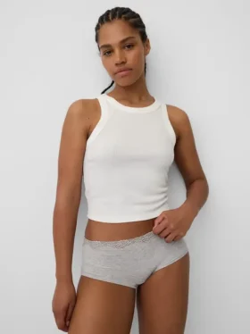 Shorty aus Bio-Stretch-Baumwolle mit Spitzenbesatz
