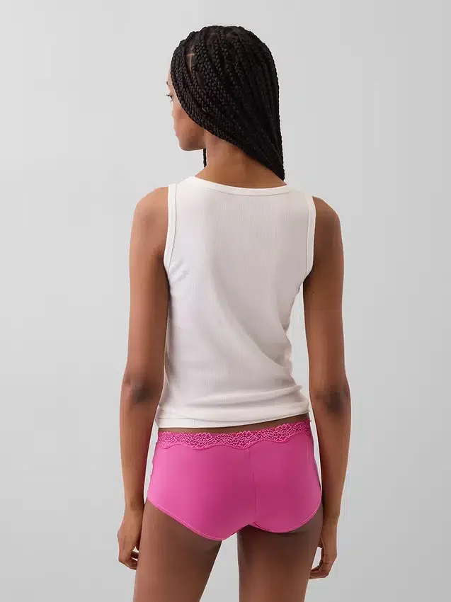 Shorty aus Bio-Stretch-Baumwolle mit Spitzenbesatz