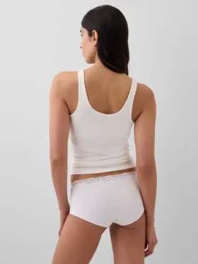 Shorty aus Bio-Stretch-Baumwolle mit Spitzenbesatz