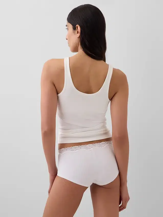 Shorty aus Bio-Stretch-Baumwolle mit Spitzenbesatz