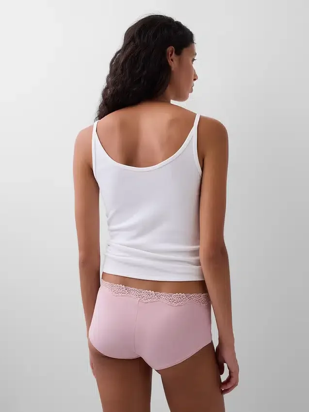 Shorty aus Bio-Stretch-Baumwolle mit Spitzenbesatz