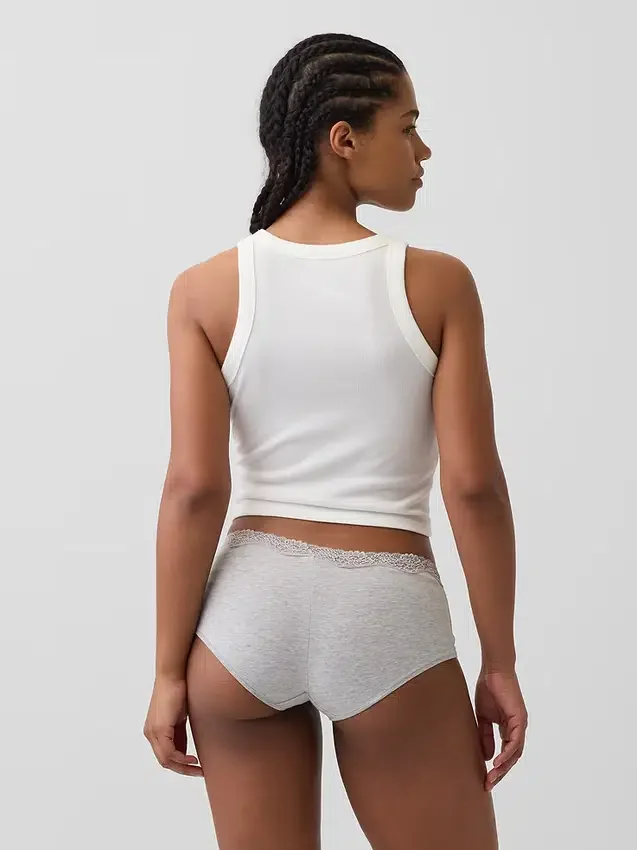 Shorty aus Bio-Stretch-Baumwolle mit Spitzenbesatz