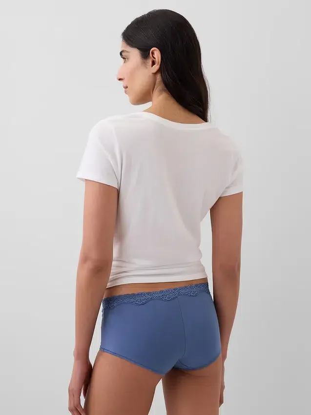 Shorty aus Bio-Stretch-Baumwolle mit Spitzenbesatz