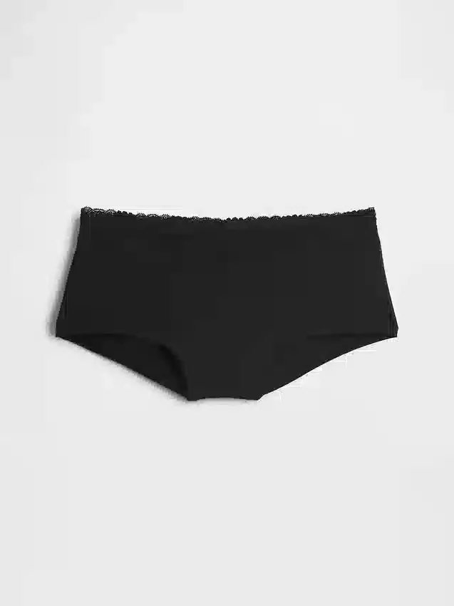 Shorty aus Bio-Stretch-Baumwolle mit Spitzenbesatz