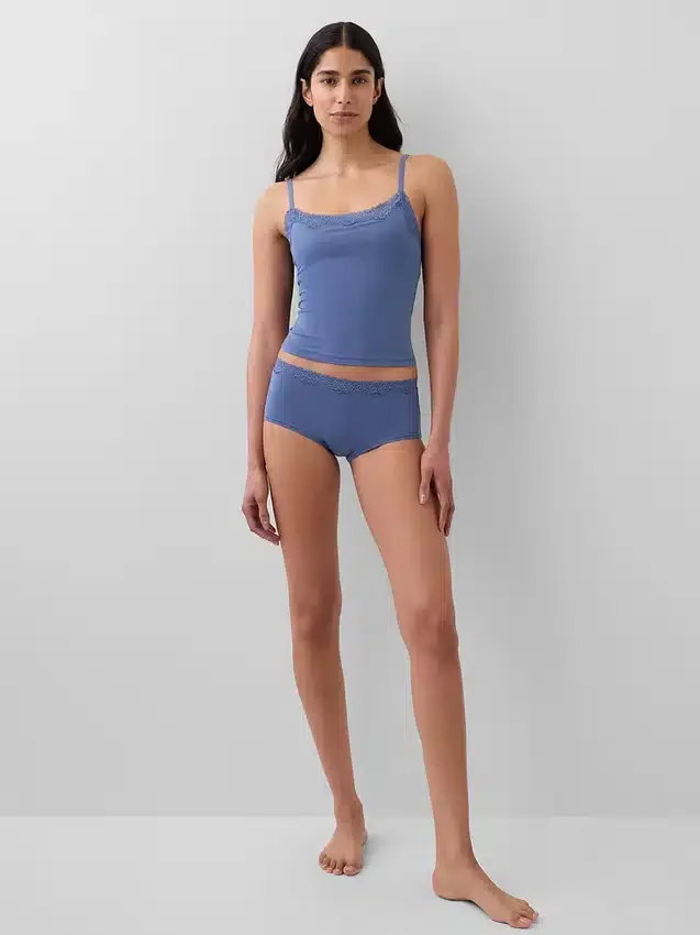 Shorty aus Bio-Stretch-Baumwolle mit Spitzenbesatz