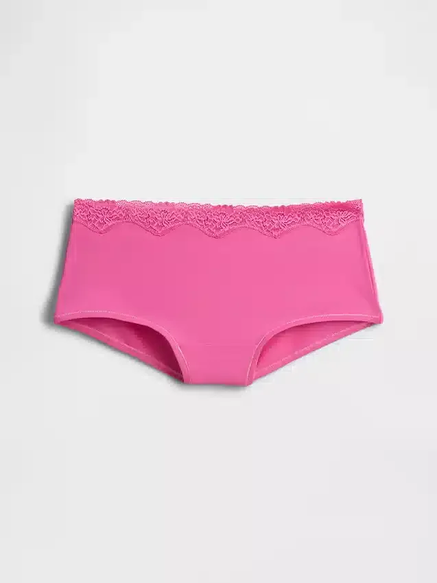 Shorty aus Bio-Stretch-Baumwolle mit Spitzenbesatz