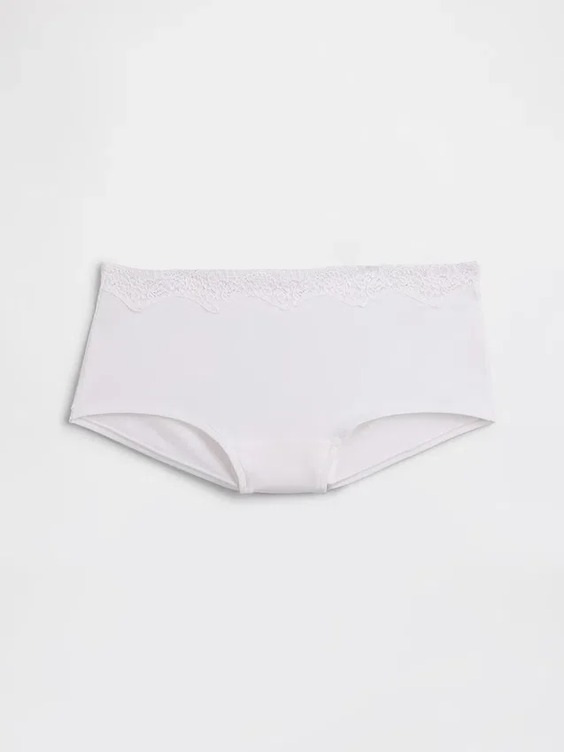 Shorty aus Bio-Stretch-Baumwolle mit Spitzenbesatz