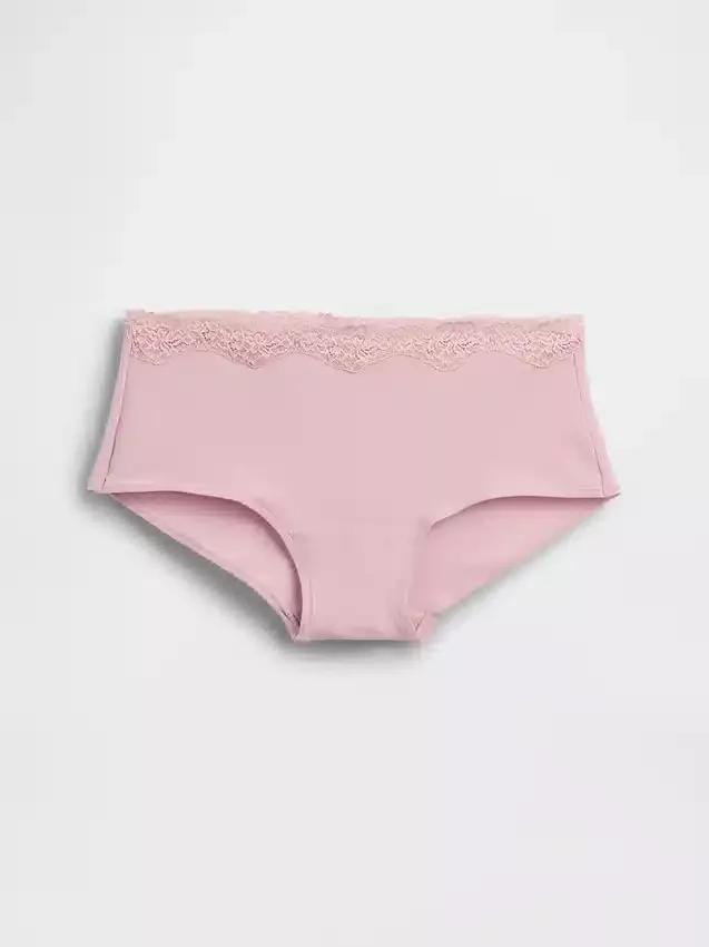 Shorty aus Bio-Stretch-Baumwolle mit Spitzenbesatz