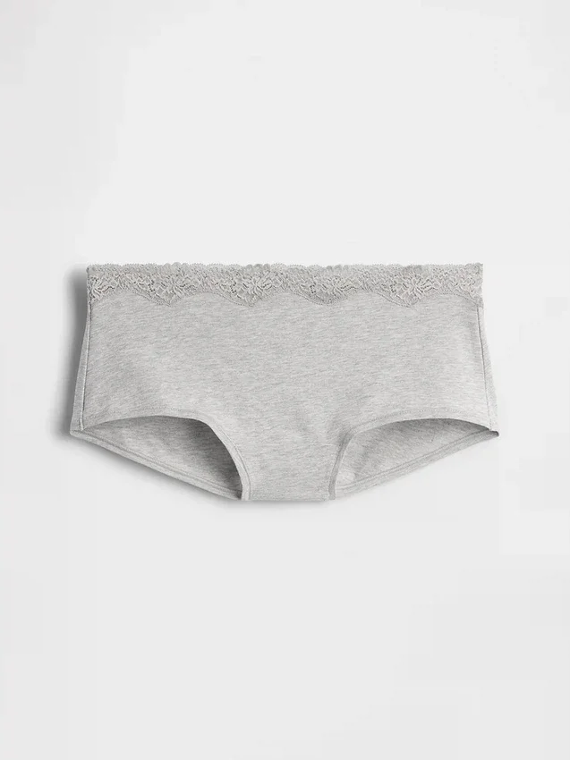 Shorty aus Bio-Stretch-Baumwolle mit Spitzenbesatz