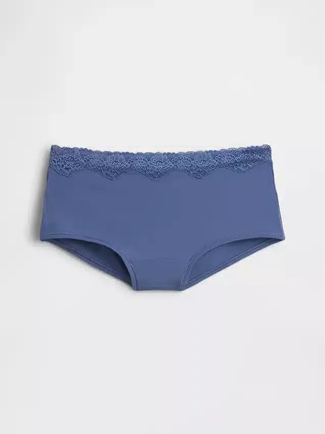 Shorty aus Bio-Stretch-Baumwolle mit Spitzenbesatz