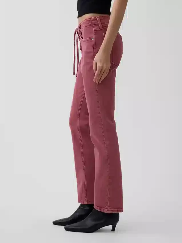 Slim-Fit-Jeans mit geradem Bein im 90er-Jahre-Stil und Schnürung, niedrige Leibhöhe
