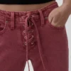 Slim-Fit-Jeans mit geradem Bein im 90er-Jahre-Stil und Schnürung, niedrige Leibhöhe