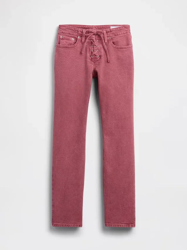 Slim-Fit-Jeans mit geradem Bein im 90er-Jahre-Stil und Schnürung, niedrige Leibhöhe