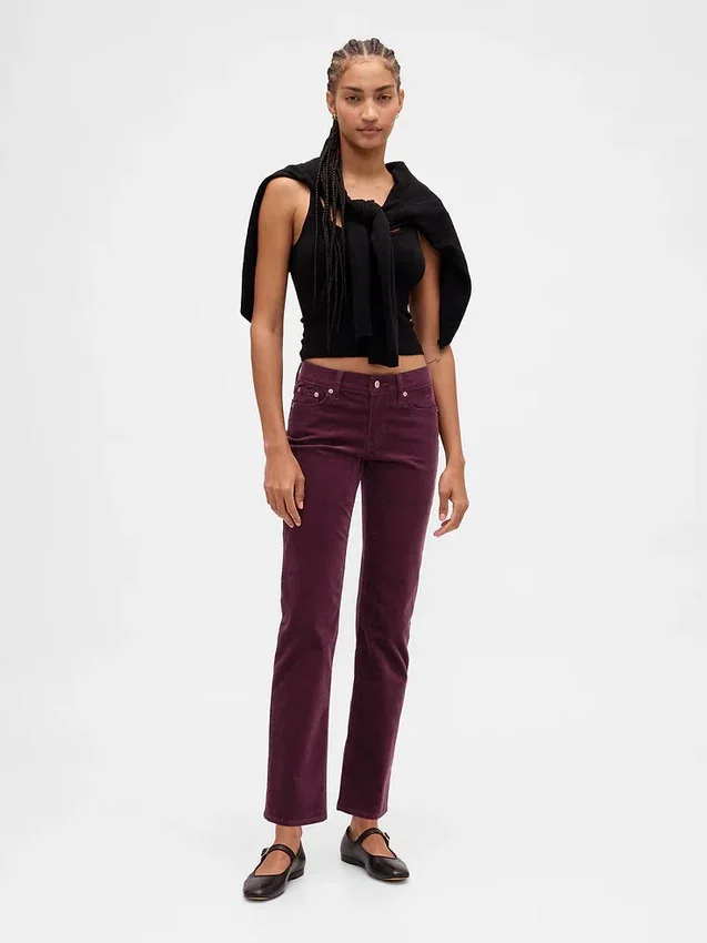 Slim-Straight-Hose aus Cord mit niedriger Leibhöhe im 90er-Jahre-Stil