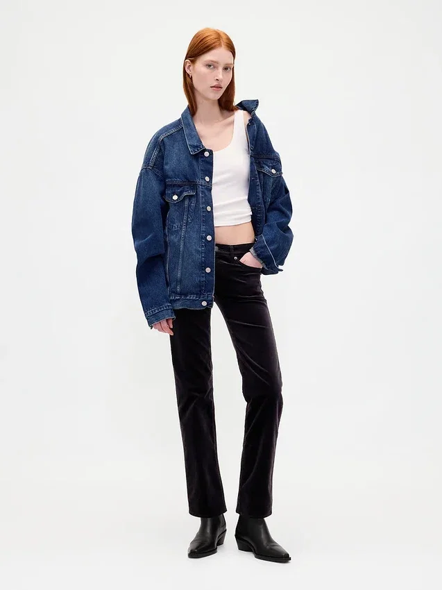 Slim-Straight-Hose aus Samt im 90er-Jahre-Stil mit niedriger Leibhöhe