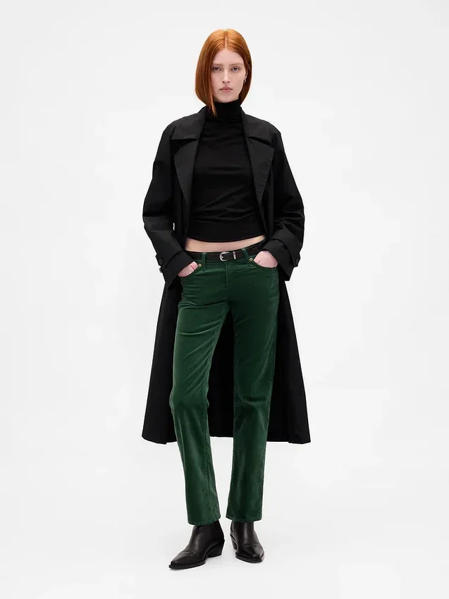 Slim-Straight-Hose aus Samt im 90er-Jahre-Stil mit niedriger Leibhöhe