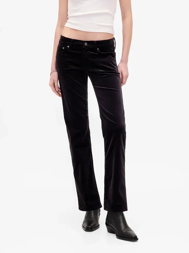 Slim-Straight-Hose aus Samt im 90er-Jahre-Stil mit niedriger Leibhöhe