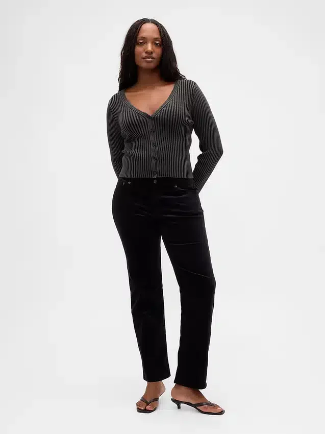 Slim-Straight-Hose aus Samt im 90er-Jahre-Stil mit niedriger Leibhöhe