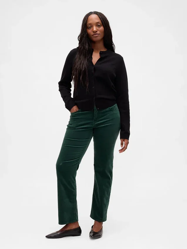 Slim-Straight-Hose aus Samt im 90er-Jahre-Stil mit niedriger Leibhöhe