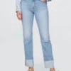 Slim-Straight-Jeans im 90er-Jahre-Stil mit hohem Bund und Umschlag