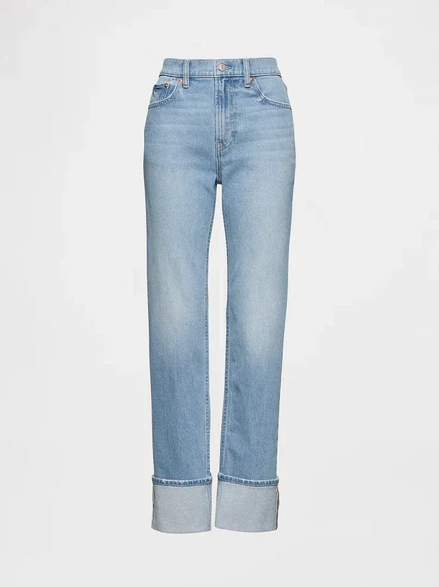 Slim-Straight-Jeans im 90er-Jahre-Stil mit hohem Bund und Umschlag