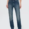 Slim-Straight-Jeans im 90er-Jahre-Stil mit hoher Leibhöhe und Gürtel