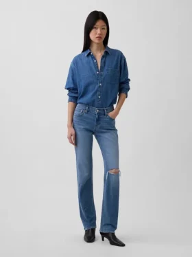Slim-Straight-Jeans im 90er-Jahre-Stil mit niedriger Leibhöhe