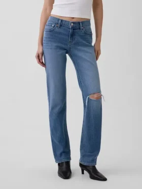 Slim-Straight-Jeans im 90er-Jahre-Stil mit niedriger Leibhöhe