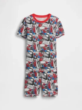 Spider-Man-Pyjama-Set für Kinder mit Shorts aus gebürsteter Bio-Baumwolle