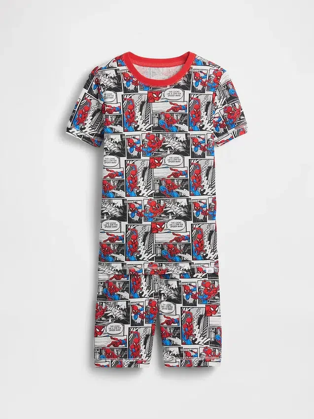 Spider-Man-Pyjama-Set für Kinder mit Shorts aus gebürsteter Bio-Baumwolle