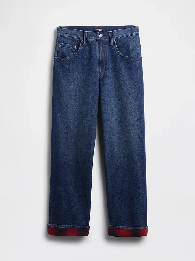 „Stranger Things“ Extra-Baggy-Jeans für Erwachsene mit Flanellfutter