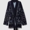 Strickjacke aus Baumwollmischung mit Fransen und Schalkragen