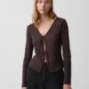 Strickjacke aus Leinenmischung mit Bindeband vorne