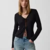 Strickjacke aus Leinenmischung mit Bindeband vorne